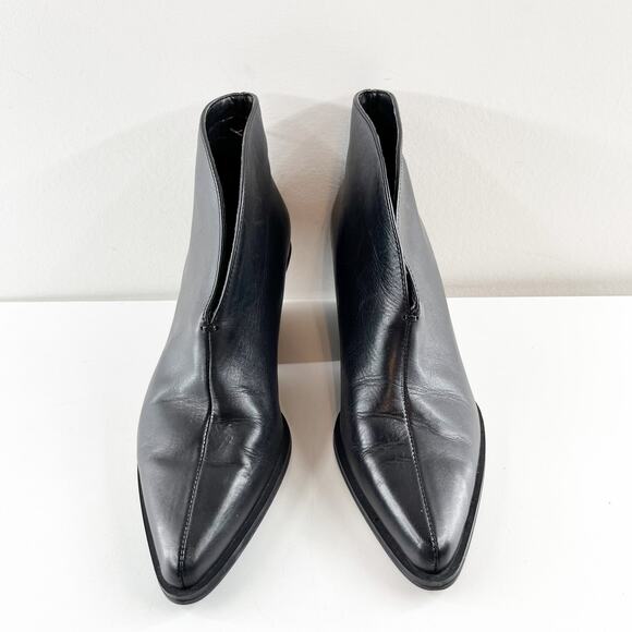 Zara V-Vamp Leather Pointed Toe Block Heel Ankle Booties Black 39 / 9 - Picture 4 of 8